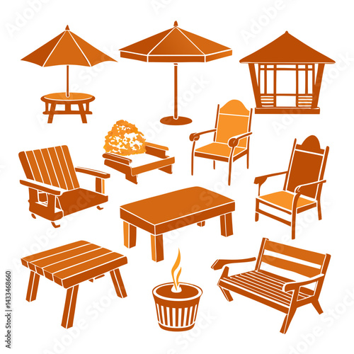 Set of wooden furniture icons