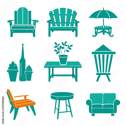 Set of wooden furniture icons