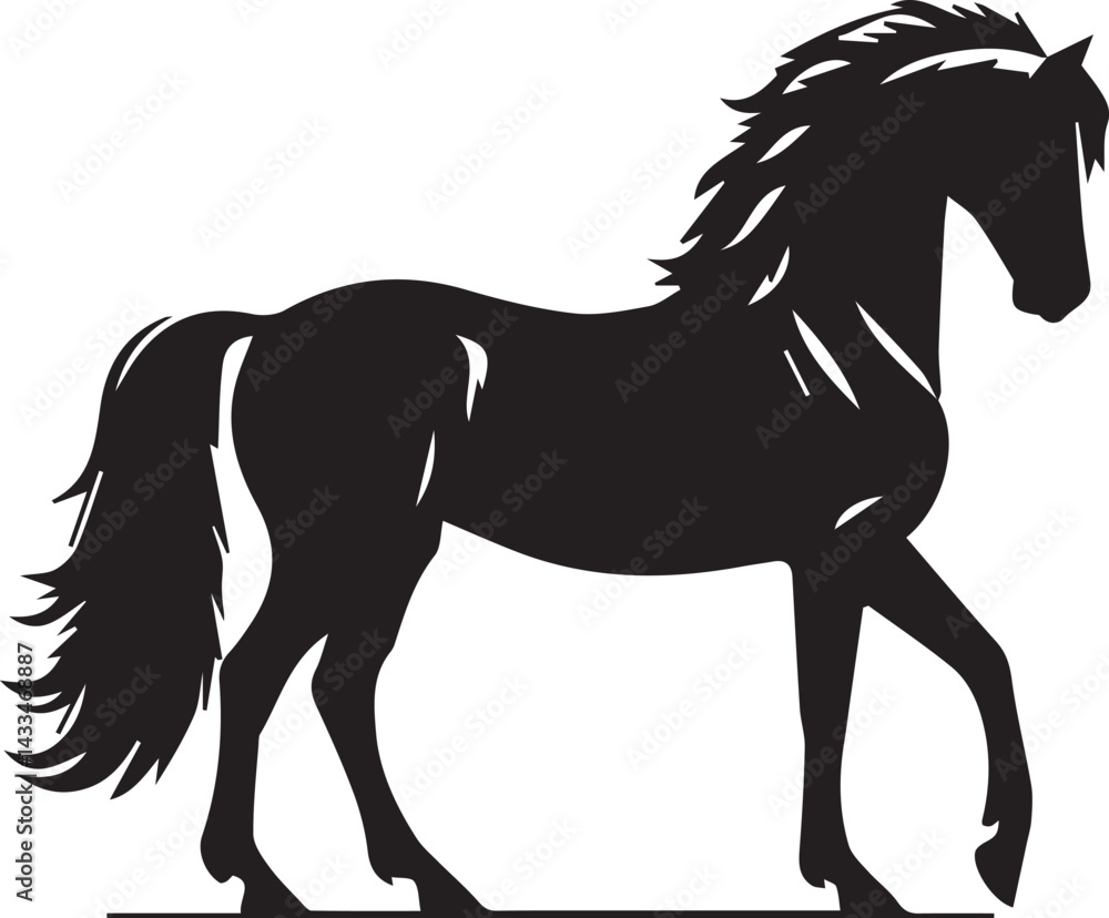 Obraz premium Standing Horse Silhouette Vector Set – Black and White Equine Illustrations for Logos, Prints & Designs