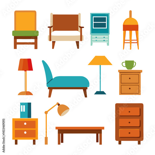 Set of wooden furniture icons