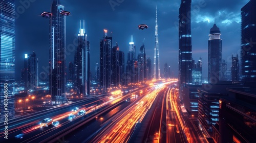 Dubai with flying taxis, autonomous vehicles, and AI-powered streetlights lighting up the city