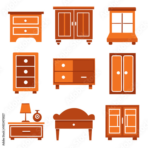 Set of wooden furniture icons