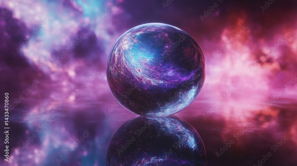 Fototapeta premium Floating Crystal Sphere Reflecting the Galaxy