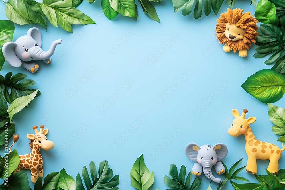 custom made wallpaper toronto digitalJungle Animals Frame: Adorable jungle animals, including elephants, giraffes, and lions, are arranged around a vibrant blue backdrop, creating a captivating and whimsical frame for a special message.