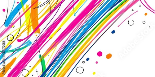 Seamless pattern of colorful highlighter streaks and pen doodles on paper, lines, stationery