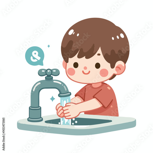 vector image of a child washing his hands