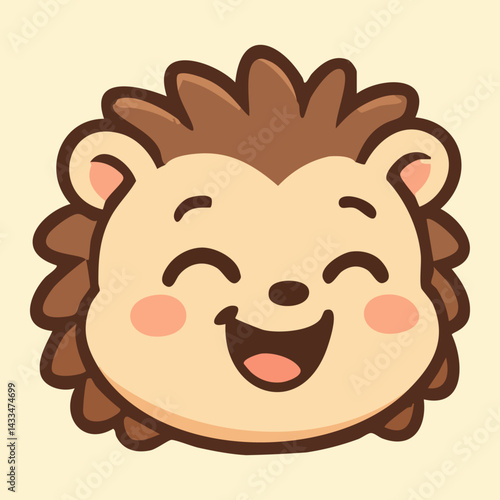 Happy baby hedgehog with closed eyes and joyful smile