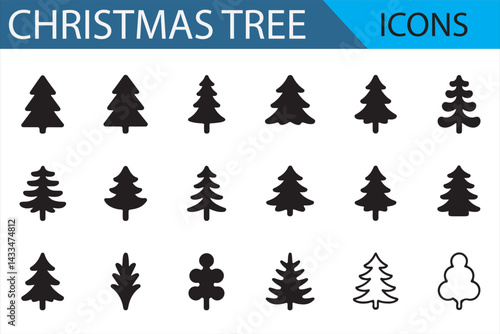 Christmas Tree Icon Set Featuring Various Tree Designs for Holiday and Winter Projects