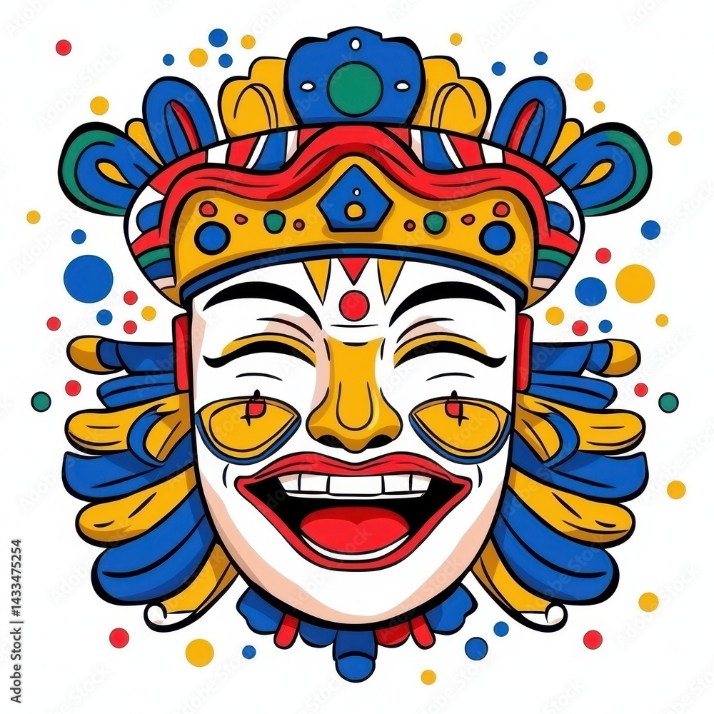 Obraz premium Joyful Colorful Pixel Art Mask Illustration with Red, Yellow, and Blue Accents
