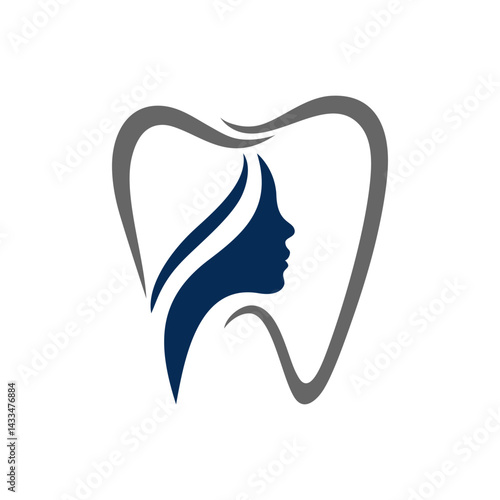 Beautiful woman Face Dental Teeth Logo Design Vector