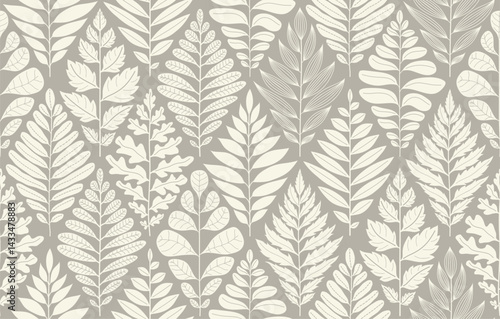 Hand drawn minimal abstract leaves shapes seamless pattern.