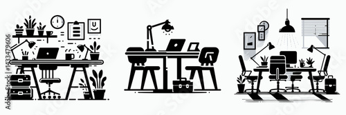 A Co working table. Stationary graphic design. Shared office desk solution collaborative work surface for team project innovation.