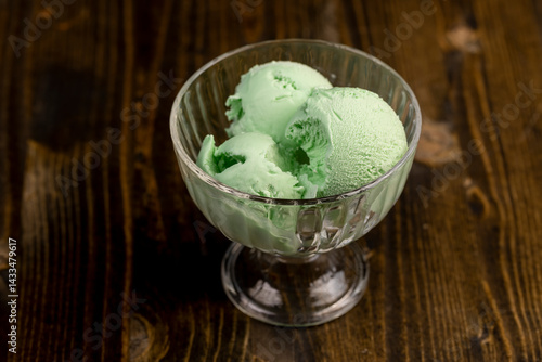 cold ice cream with mint flavor and smell, natural ice cream with mint flavor
