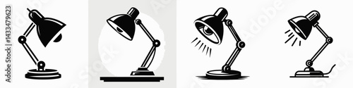 A Desk lamp. Stationary graphic design. Adjustable table luminaire work area light fixture office reading illumination.