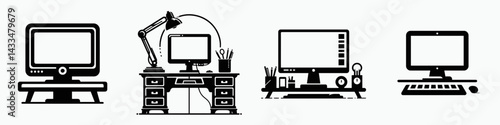 A Desk screen. Stationary graphic design. Workspace display pc monitor computer tabletop panel for visual presentation.