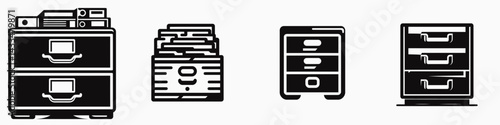 A Filing drawer. Stationary graphic design. Organizing cabinet pullout office documents storage archive container system.