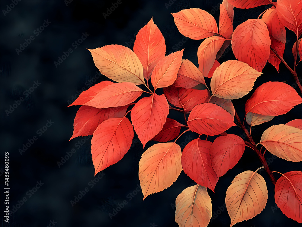 Crimson leaves on a dark backdrop with textured veins and rich autumn color Crimson leaves on a dark backdrop with textured veins and rich autumn color