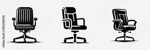 A Office chair. Stationary graphic design. Ergonomic work seat adjustable height task furniture home study furnishing.