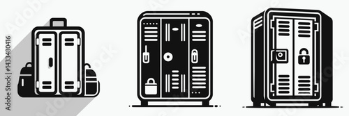 A Personal locker. Stationary graphic design. Individual safe cabinet secure stowage unit for private possessions belongings.