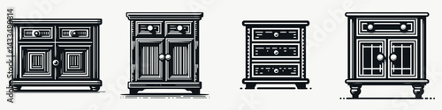 A Wooden cabinet. Stationary graphic design. Solid timber cupboard natural grain fixture home furnishing with shelves.