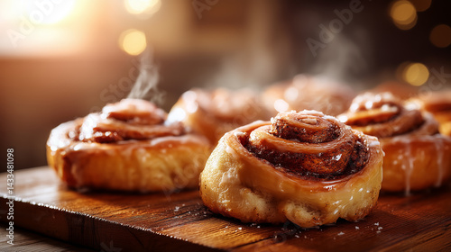 Sweet and Cozy: Cinnamon Buns on a Wooden Tabletop