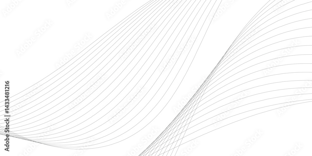 Naklejka premium Gray wave curve lines abstract background with flowing particles. Digital energy waves technology data science, geometric border pattern. Isolated on white background. Vector illustration.