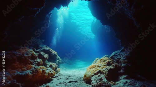 Wallpaper Mural Deep Underwater Cavern with Glowing Corals Torontodigital.ca