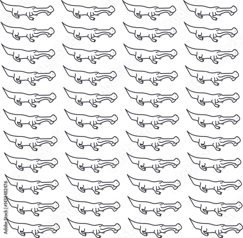 Small crocodiles or lizards are repeated, forming a zoological background.