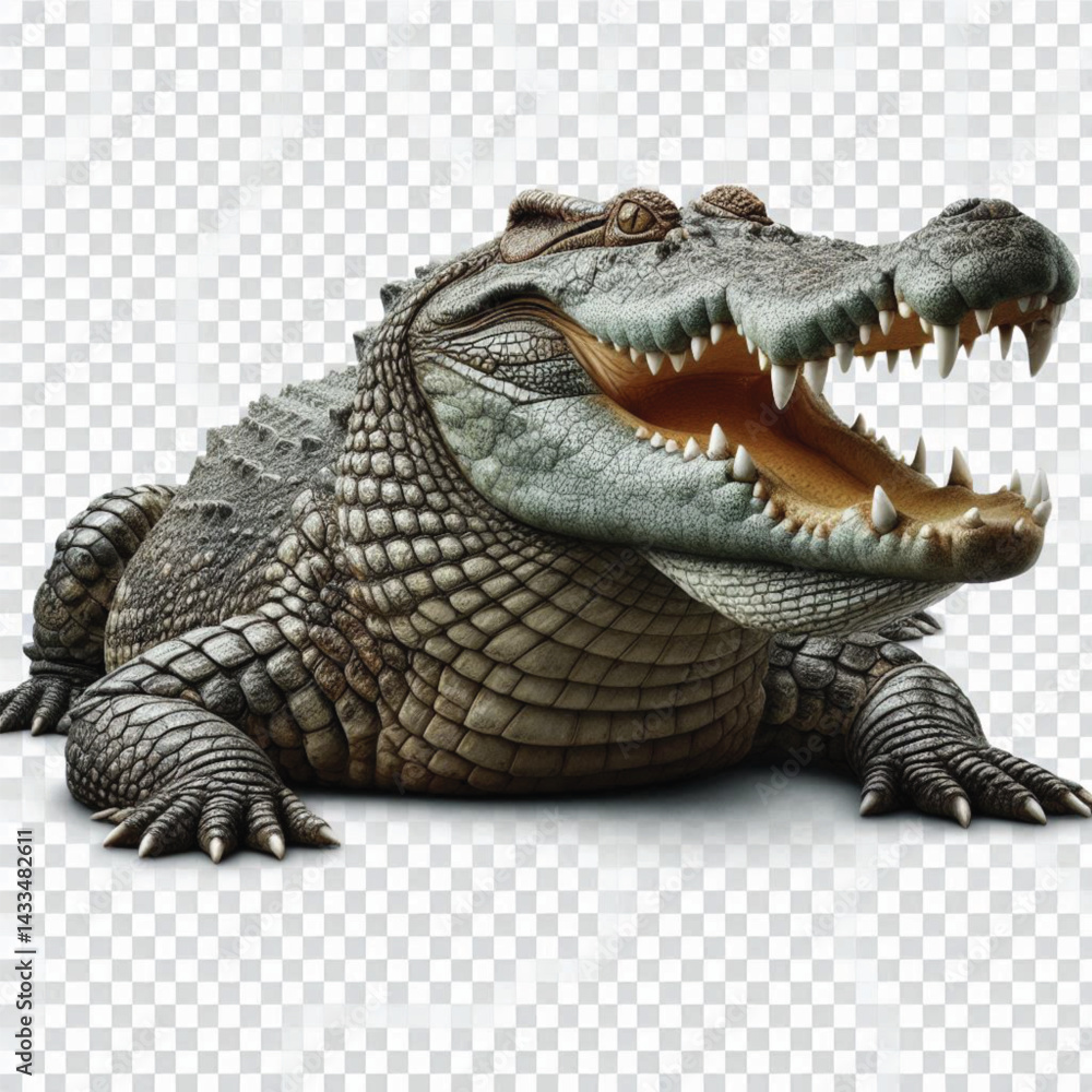 Fototapeta premium Crocodile Isolated on Transparent White Background – Realistic Wild Animal