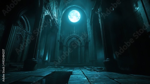 Dark Gothic Castle Glowing Under Full Moon