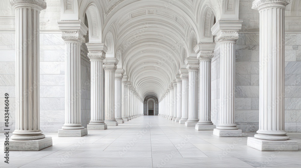 White colonnaded hallway, classical architecture, empty space, interior, ideal for backgrounds, stock photo White colonnaded hallway, classical architecture, empty space, interior, ideal for backgrounds, stock photo