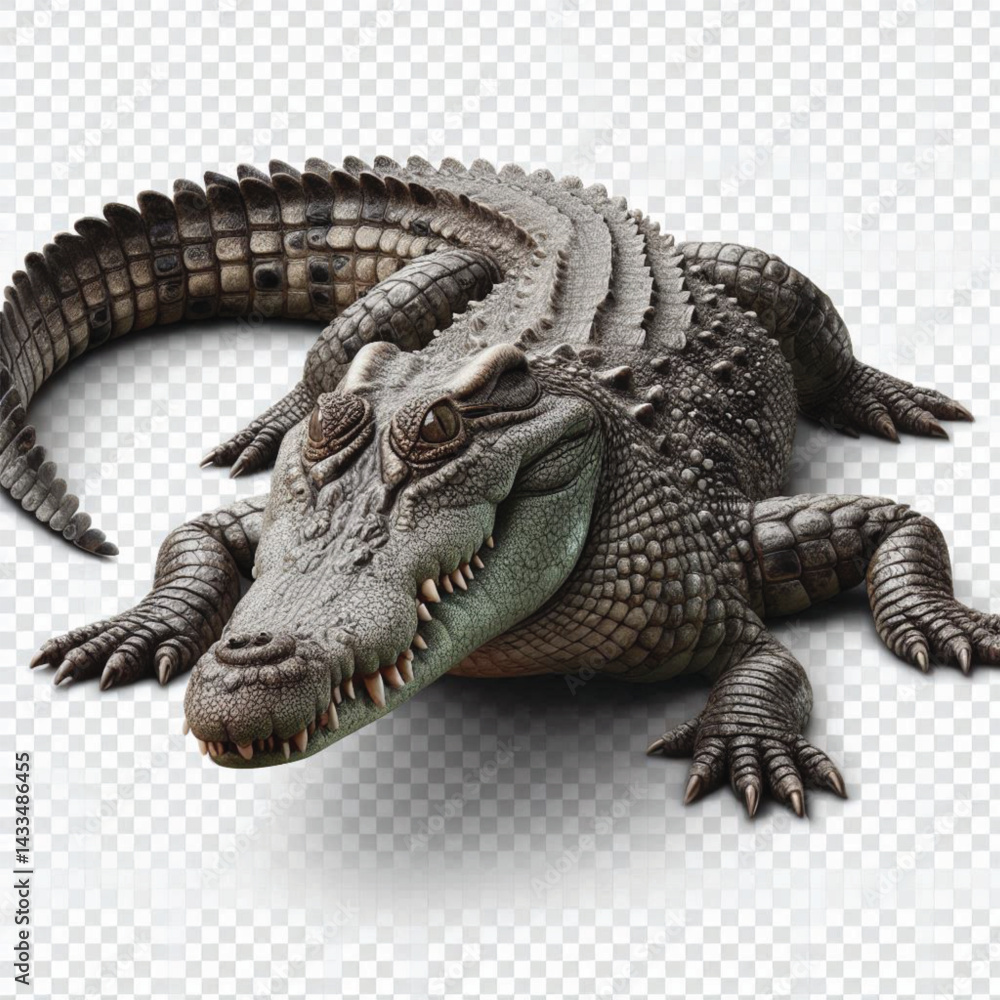 Fototapeta premium Crocodile Isolated on Transparent White Background – Realistic Wild Animal