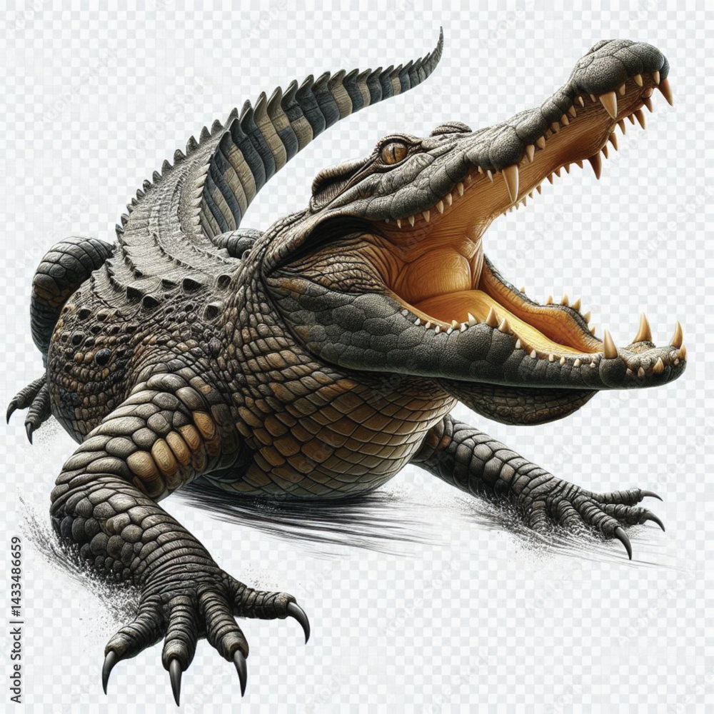 Fototapeta premium Crocodile Isolated on Transparent White Background – Realistic Wild Animal