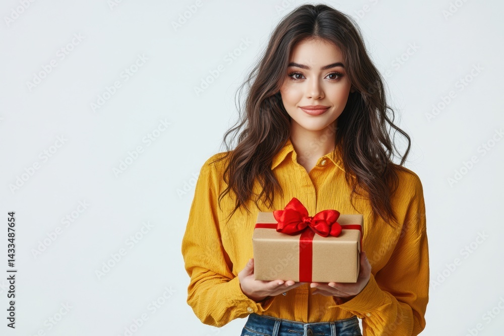 Fototapeta premium Celebrating a joyful moment with a gift in hand on a bright and cheerful birthday occasion