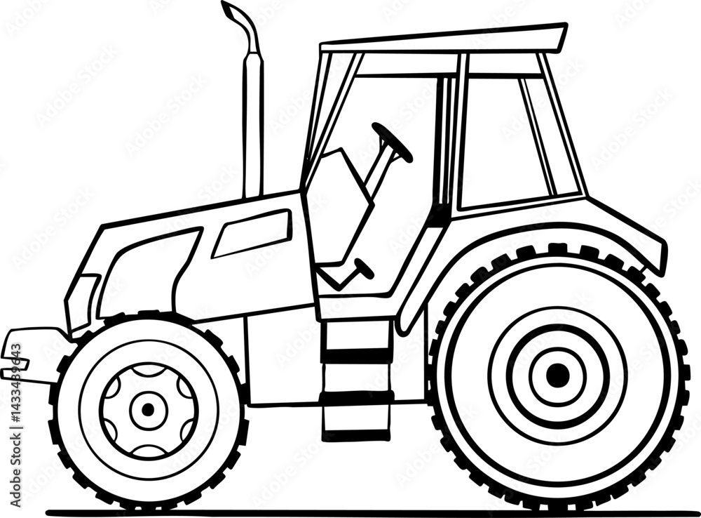 Fototapeta premium Vector tractor, hand drawn illustration in doddle style outline, isolated in white background. Farming, agriculture, vehicle.