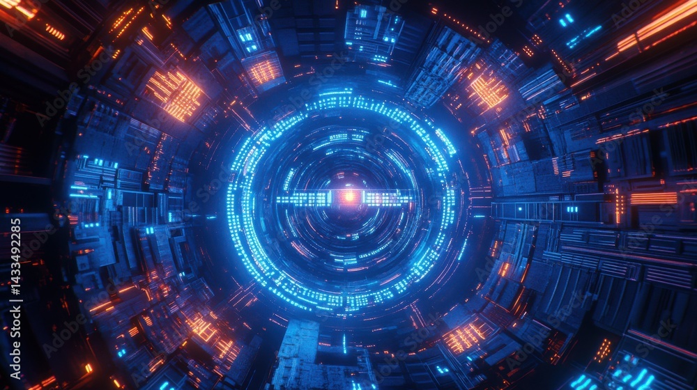 Futuristic High-Tech Circuit Board with Neon Blue Background Futuristic High-Tech Circuit Board with Neon Blue Background