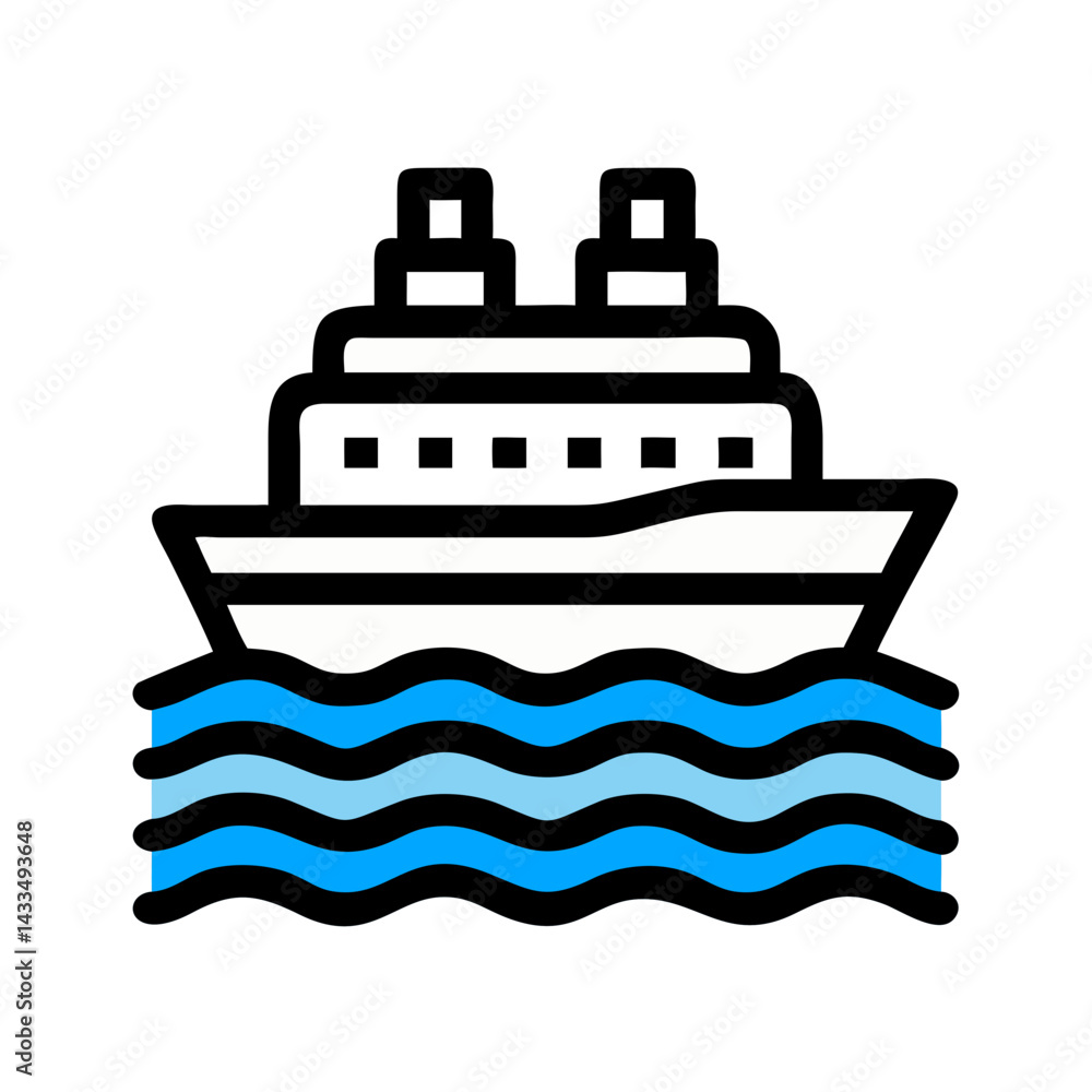 Fototapeta premium Cruise Ship on Water Icon Design