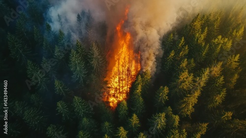 Wallpaper Mural Fire engulfs forest section, spreading smoke; destruction, ecological damage, environmental concern, climate change impact shown. Torontodigital.ca