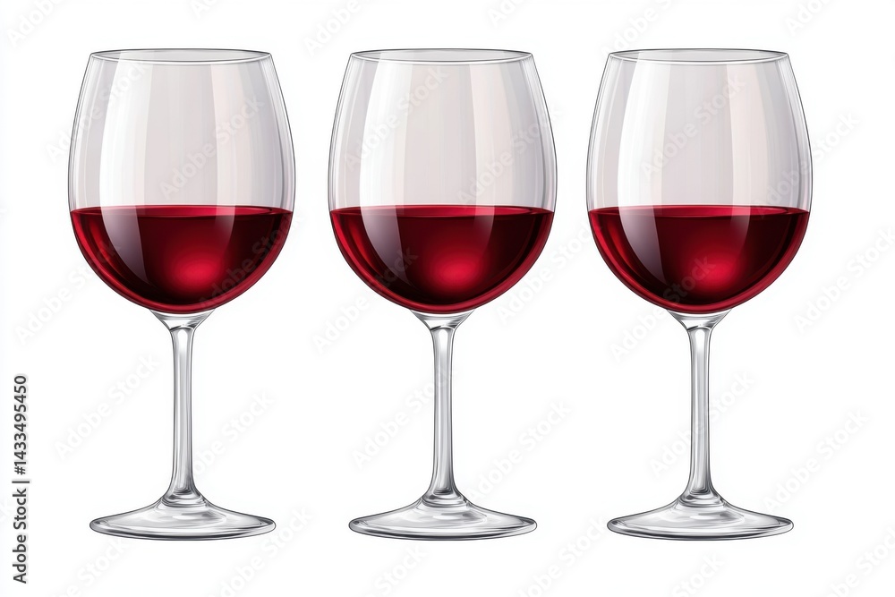 Three glasses of red wine, each filled to a different level Three glasses of red wine, each filled to a different level