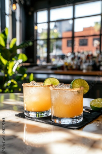 Two cocktails on a bar