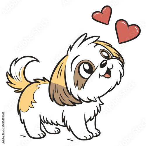 Wallpaper Mural Shih Tzu Puppy Cartoon Looking Up with Hearts, Smiling Dog, Cute Pet Mascot, Fluffy Torontodigital.ca