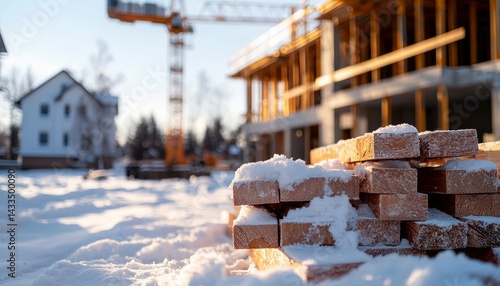 Wallpaper Mural Wooden beams in snow at construction site Torontodigital.ca
