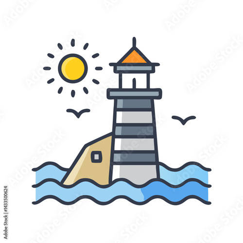 Lighthouse on Coast Icon Design