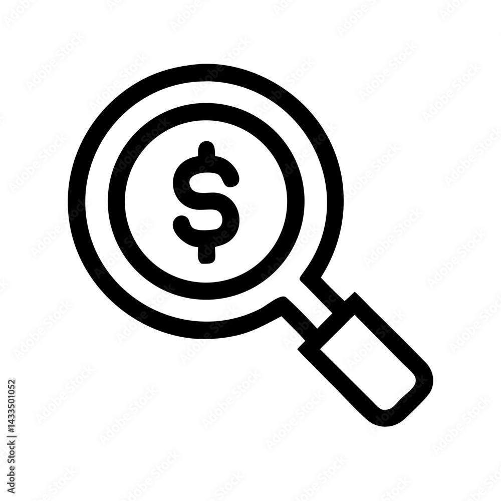 Magnifying Glass Over Coin Icon Design Magnifying Glass Over Coin Icon Design