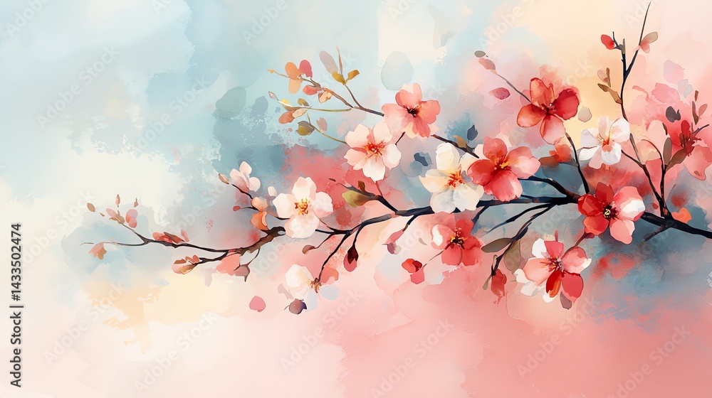 Fototapeta premium Artistic watercolor stationery featuring expressive floral brushstrokes