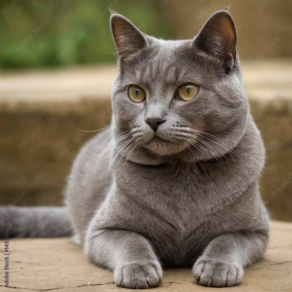 Gray Cat Resting Outdoors on Stone Surface Gray Cat Resting Outdoors on Stone Surface