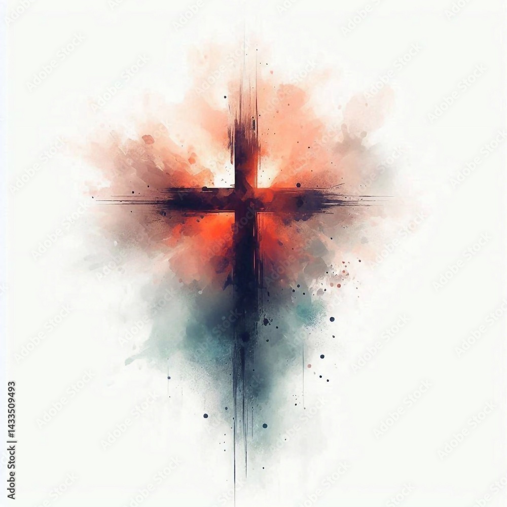Watercolor paint Cross – Christian Hope and Resurrection Concept. AI generated illustration
