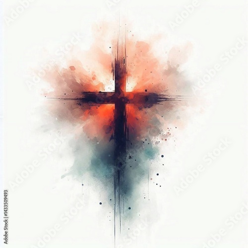 Obraz na płótnie Watercolor paint Cross – Christian Hope and Resurrection Concept. AI generated illustration w salonie