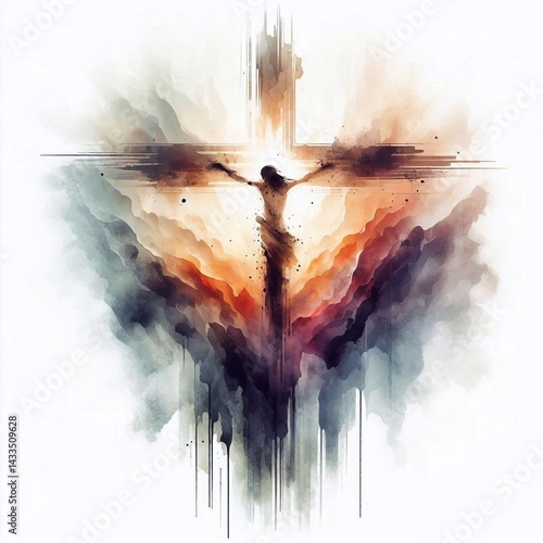 Obraz na płótnie Watercolor paint Cross – Christian Hope and Resurrection Concept. AI generated illustration w salonie