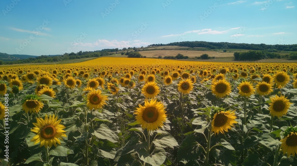 Obraz premium Golden Sunflower Field Under Bright Blue Sky